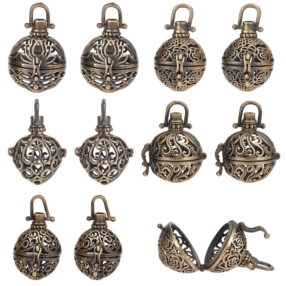 8974 10Pcs Cage Charms Brass Locket Charms Chime Ball Bulk Antique Bronze